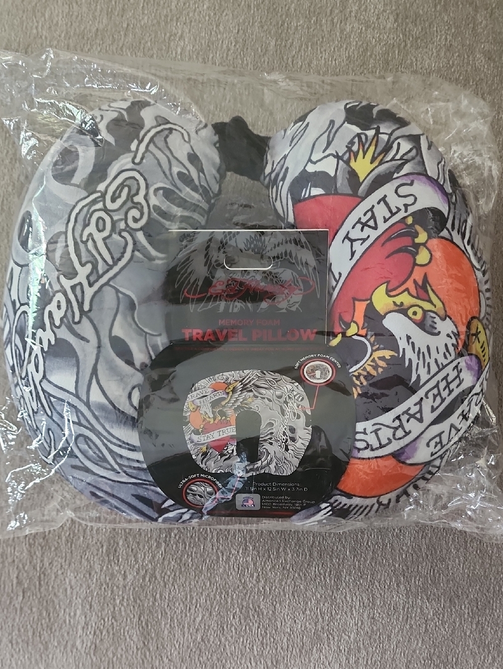 Ed Hardy Black, White, Orange & Red Graphic Travel Neck Pillow